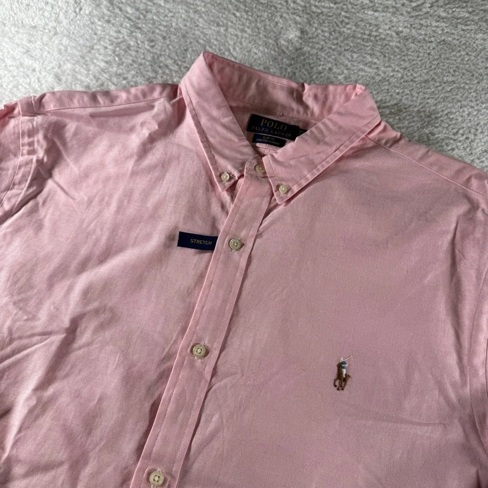 NWT Polo Ralph‎ Lauren Stretch Oxford Shirt Mens XXL Pink Slim Fit Button Down